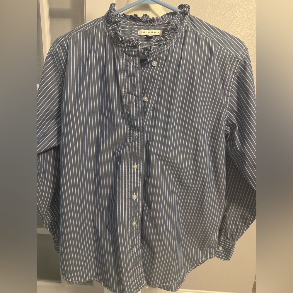 Women's Blue and White Striped Blouse